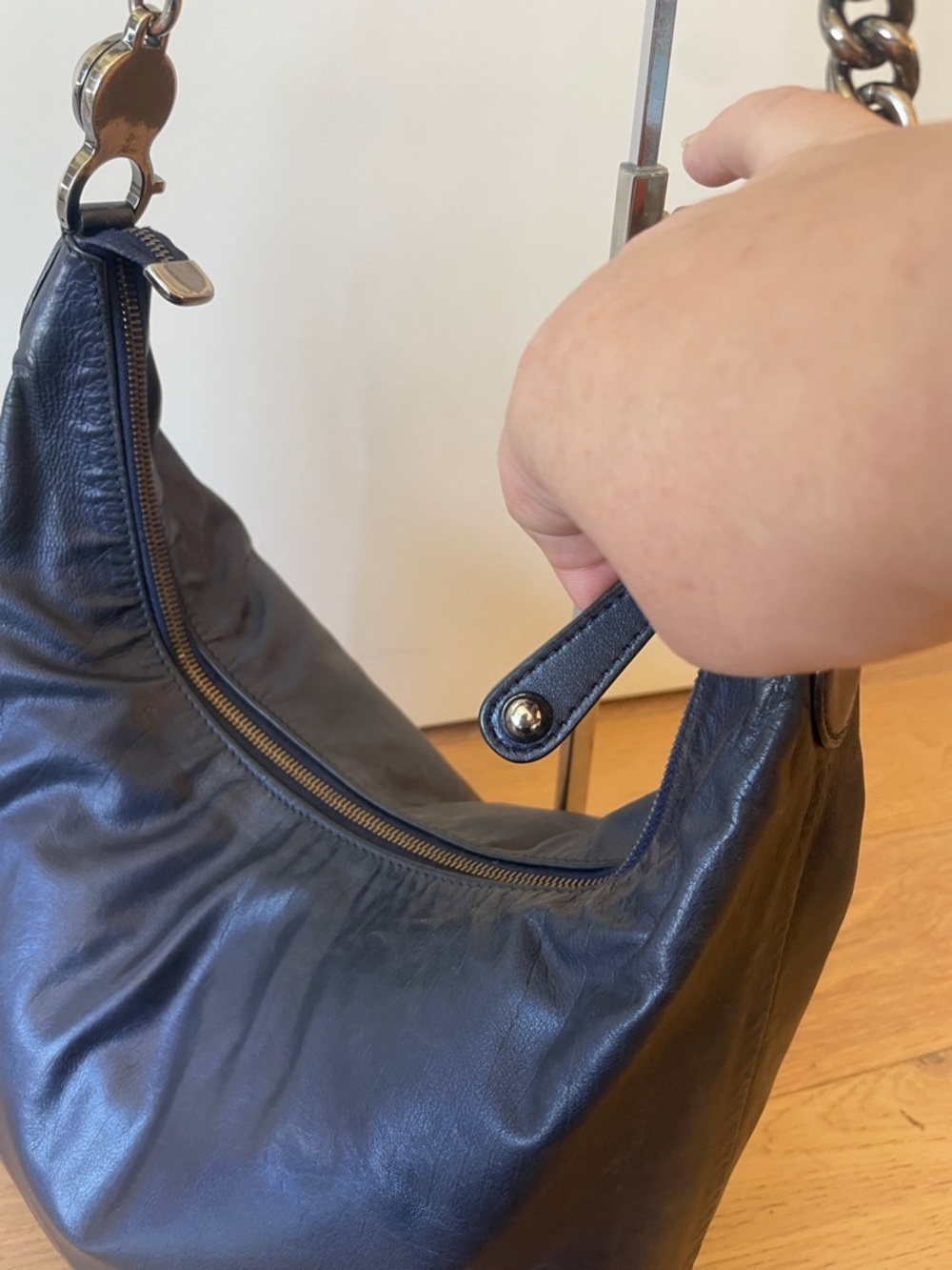 Gucci Blue Leather Chain Shoulder Bag | Large Hobo GG Hardware - Picture 5 of 14